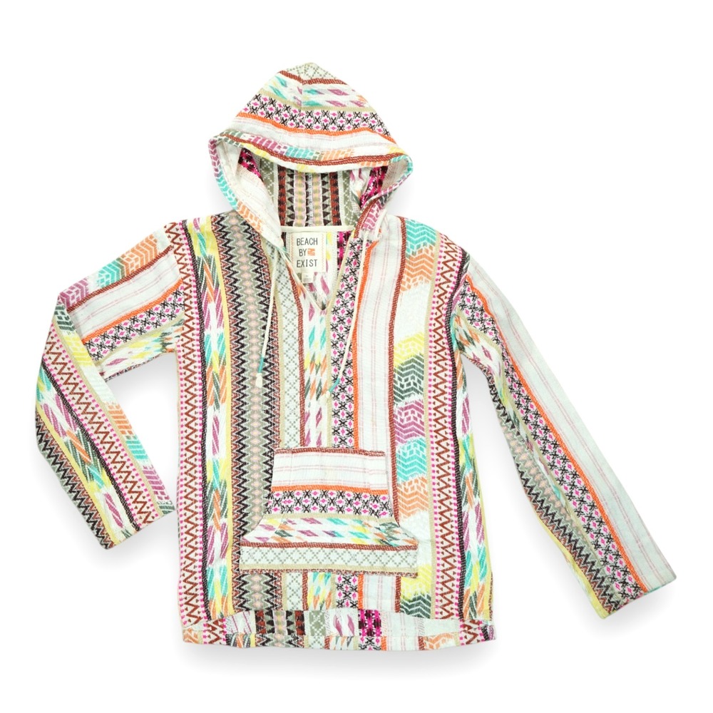 Beach By Exist Women Hoodie Colorful Beach Boho Pullover Kangaroo Pockets Size M